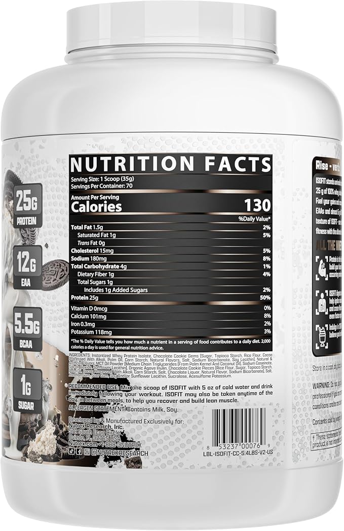 Nutrex Research IsoFit Whey Protein Powder Instantized 100% Whey Protein Isolate (70 Servings, Cookies & Cream)