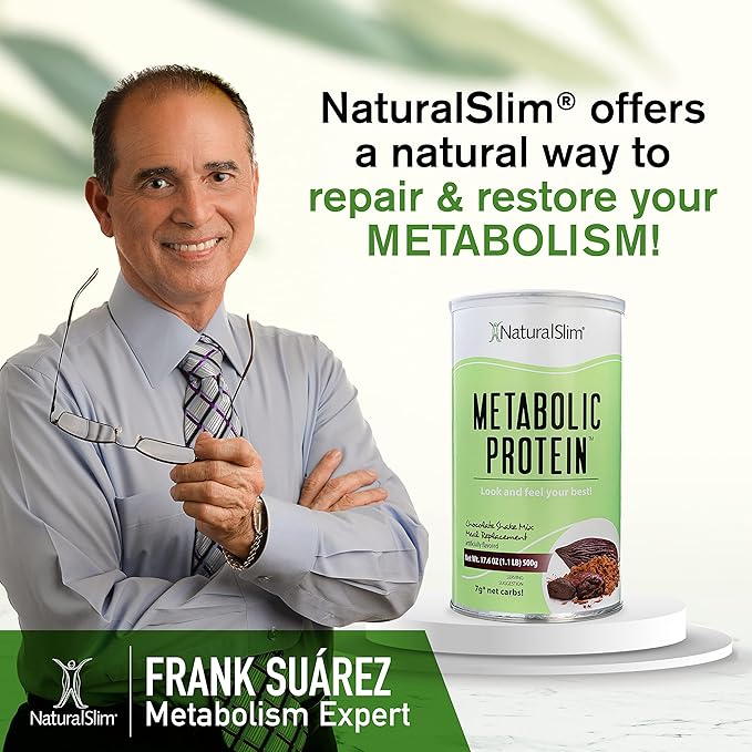 NaturalSlim Metabolic Whey Protein Powder Chocolate – Low Carb, Meal Replacement Shake w/Vitamins, Minerals & Amino Acid L-Glutamine | Great Taste and Very Filling Protein Shake, 10 Servings, 17.6oz