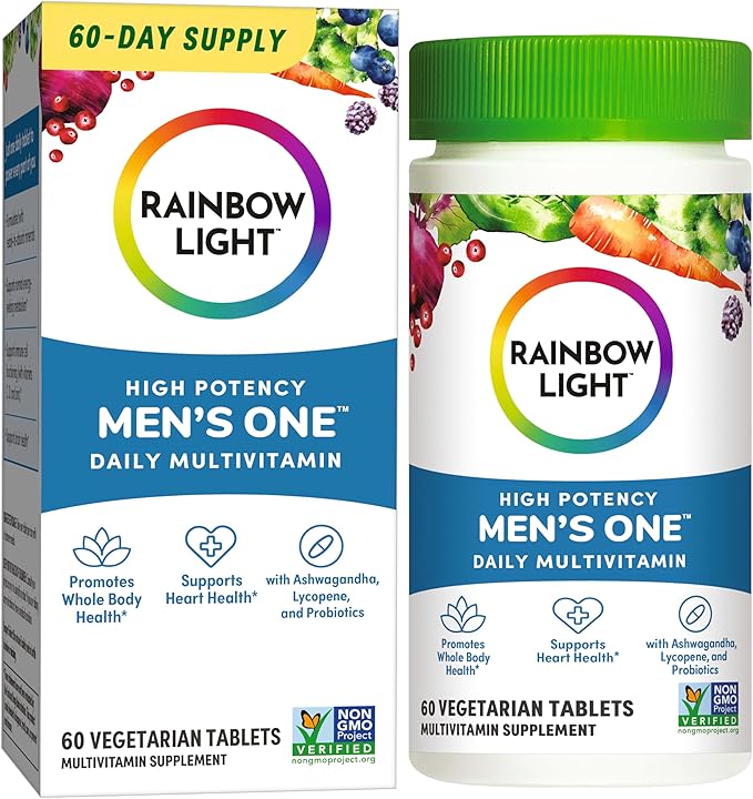 Rainbow Light Mens One Multivitamin, Men's Daily Multivitamin Provides High-Potency Immune Support, With Vitamin C, Vitamin D and Zinc, Vegetarian, 60 Count