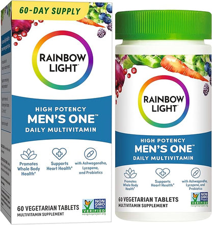 Rainbow Light Mens One Multivitamin, Men's Daily Multivitamin Provides High-Potency Immune Support, With Vitamin C, Vitamin D and Zinc, Vegetarian, 60 Count