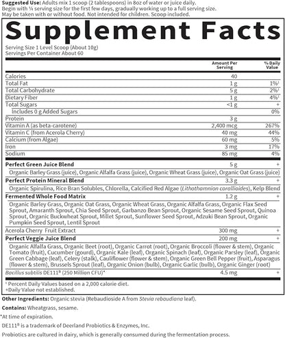 Garden Of Life Whole Food Vegetable Supplement - Perfect Food Green Superfood Dietary Powder, 600g