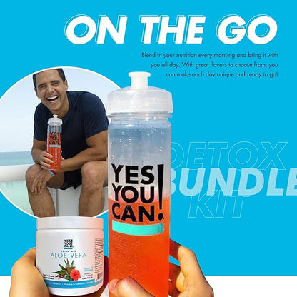 Yes You Can! Detox Kit Bundle - Includes YYC! Capsules, Aloe Vera Drink Mix, and Water Bottle, Body Cleanse Kit, Daily Cleanse and Proper Hydration with Vitamins - (Hibiscus)