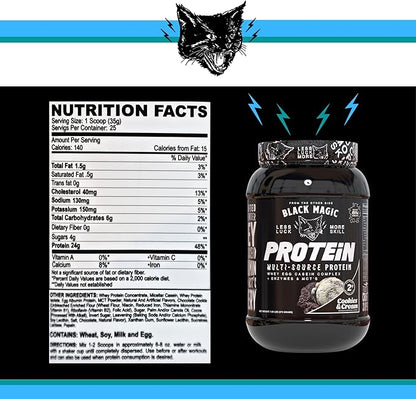 Worldwide Nutrition Bundle: Black Magic Multi-Source Casein Protein Powder-Whey, Egg Albumin Enzymes, Micellar Casein & MCTs-Muscle Mass Gaining-Bodybuilding-Cookies and Cream 2 LB & Keychain