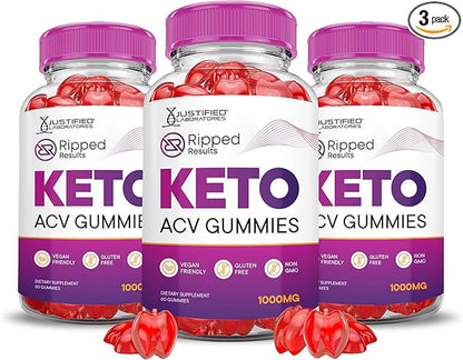 (3 Pack) Ripped Results Keto ACV Gummies Advanced Formula 1000MG Ripped Results Keto Gummies Apple Cider Vinegar Formulated with Pomegranate Beet Juice Powder B12 Vegan Non GMO 180 Gummys