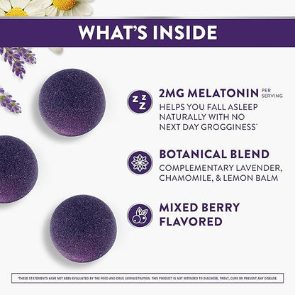ZzzQuil PURE Zzzs Melatonin Sleep Aid Gummies, Helps You Fall Asleep Naturally, Wildberry Vanilla Flavor, Chamomile Lavender & Valerian Root, 1mg per gummy, 72 Count