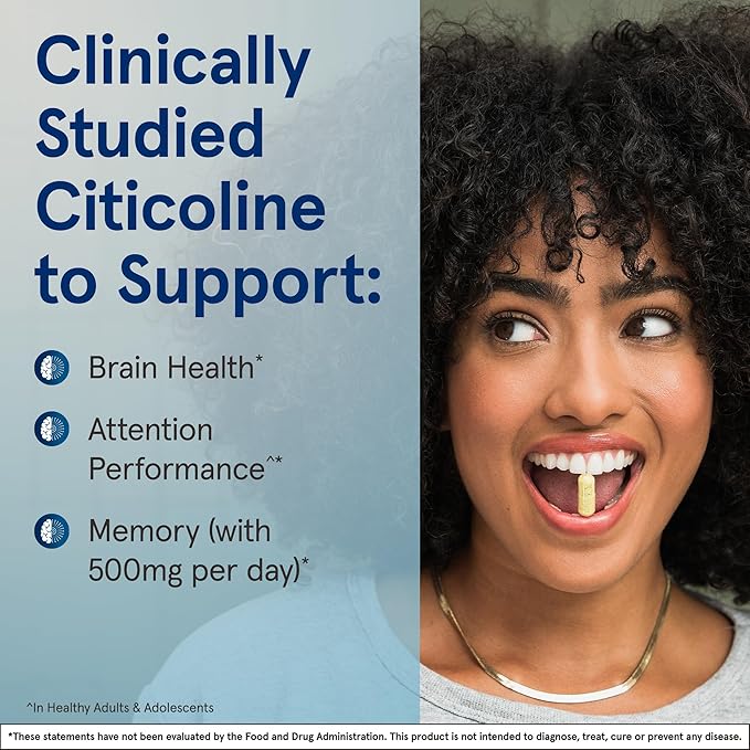 Jarrow Formulas Citicoline CDP Choline 250 MG, CDP Choline Supplement Supports Brain Health, Performance and Memory, 60 Capsules, Up to a 60 Day Supply