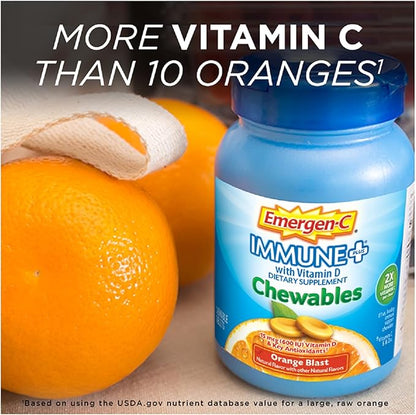 Emergen-C Immune+ Chewables 1000mg Vitamin C Tablet, with Vitamin D, Immune Support Dietary Supplement for Immunity, Orange Blast Flavor - 14 Count