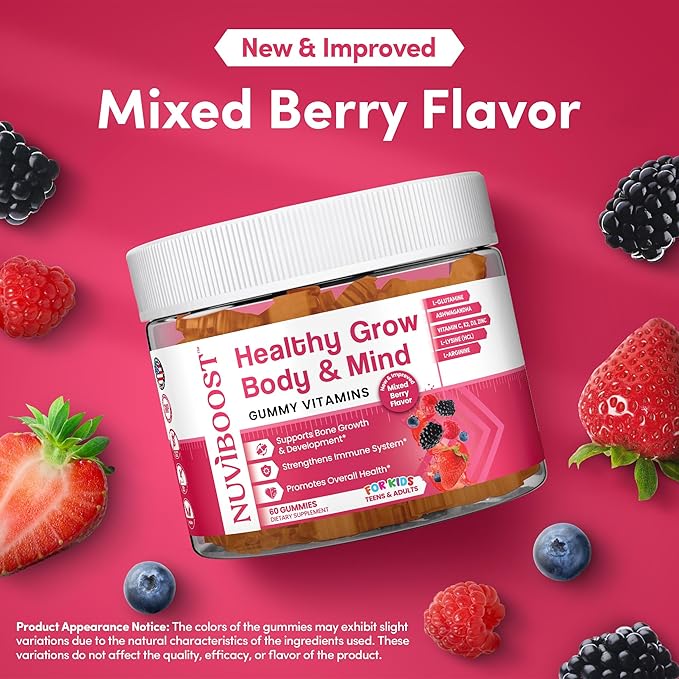 Healthy Grow Height Growth Gummies Rich in Calcium, Vitamins C, D3, K2, L-Arginine, Ashwagandha, and Others, Boost Bone Health & Immunity, Multivitamin, for Kids 5+, Teens and Adults.