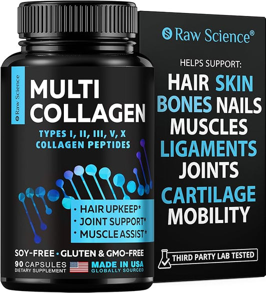 Multi Collagen Pills - Collagen Supplements for Women & Men, Bovine Collagen Bone Supplements, Hydrolyzed Collagen for Skin, Hair & Nails - Made In USA, Gluten Free 90 Multi Collagen Peptides Capsules
