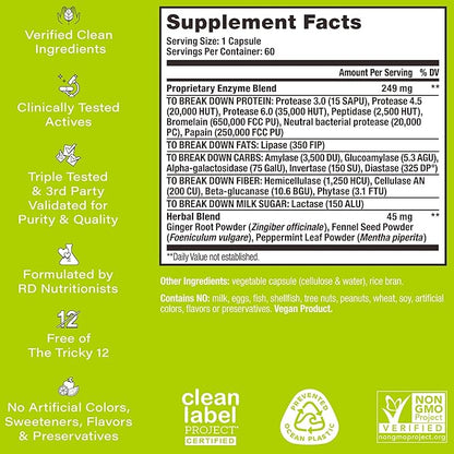 HUM Flatter Me Digestive Enzymes Bloating Supplement - Fast-Acting Bloat Relief for Digestive Health & Debloating Multi Enzyme | Bloat Pills, Anti Bloat Pills, Vegan 60 Servings