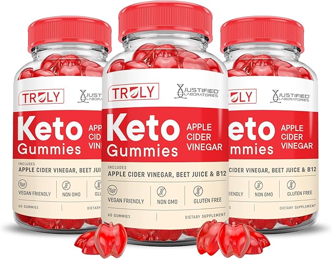 (3 Pack) Truly Keto ACV Gummies Advanced Formula 1000MG Truly Keto Gummies Apple Cider Vinegar Formulated with Pomegranate Beet Juice Powder B12 Vegan Non GMO 180 Gummys