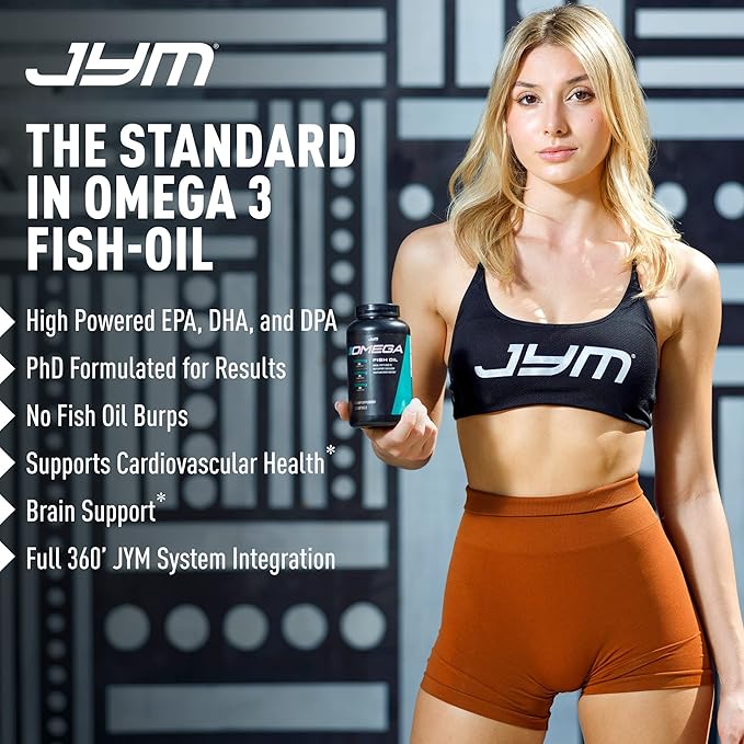 JYM Supplement Science Omega JYM Fish Oil 2800mg, High Potency Omega 3, EPA, DHA, DPA for Brain, Heart, & Joint Support 120 Soft Gels
