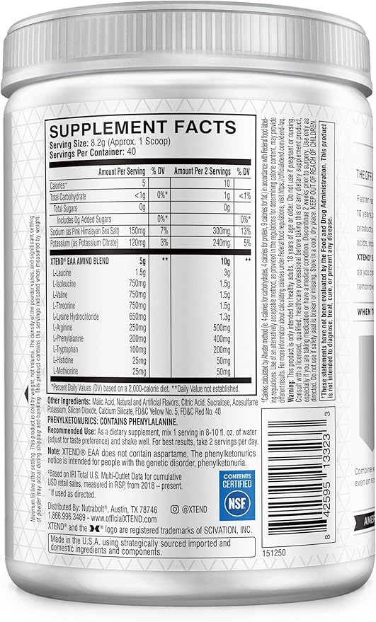 Scivation XTEND EAA + BCAA Powder | Muscle Recovery & Lean Muscle Growth | 9 Essential Amino Acids for Intra Workout or Post Workout Recovery | 10g EAAs Per 2 Servings | Mango 40 Servings