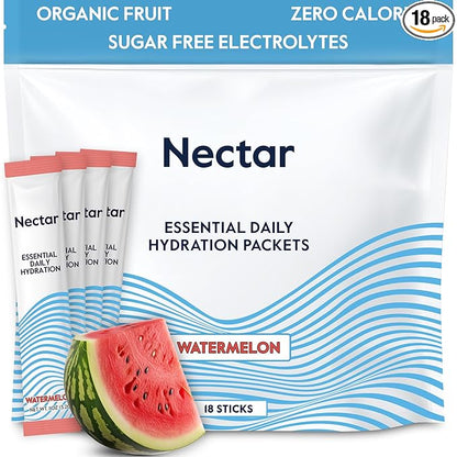 Nectar Hydration Packets - Electrolytes Powder Packets - No Sugar or Calories - Organic Fruit Liquid Daily IV Hydrate Packets for Dehydration Relief & Rapid Rehydration (Watermelon 18 Pack)