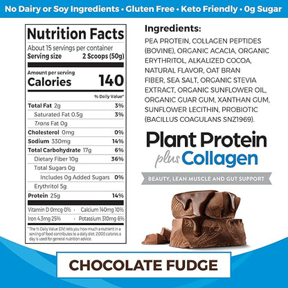 Orgain Protein Powder + Collagen, Creamy Chocolate Fudge - 25g of Protein, 10g Collagen Peptides, Type I & III, 1B CFU Probiotics, Supports Hair, Skin, Nail, Joint & Gut Health, Gluten Free - 1.6lb
