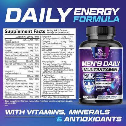 Multivitamin for Men - Mens Multivitamins for Daily Nutritional Support, Men's Multivitamin with Vitamin A, C, D, E, B12, Zinc & More, Immune Health & Energy Support Vitamins Supplement - 120 Capsules