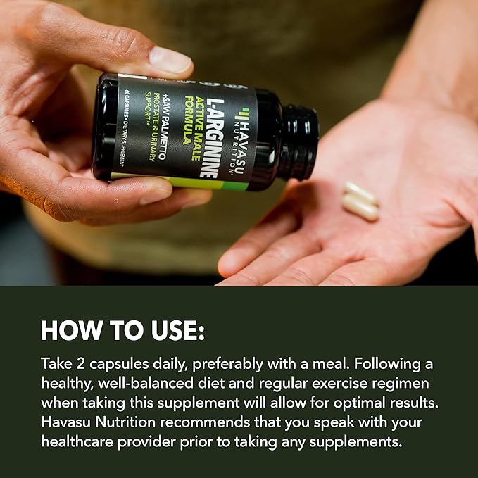 L Arginine Saw Palmetto for Men Prostate Supplement - Nitric Oxide (NO) & Prostate Support Supplement for Ultimate Male Health - Endurance Performance & Urinary Health - Vegan, 60 Count 1 Month Supply