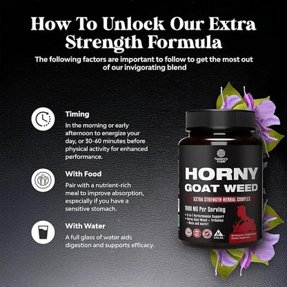 Horny Goat Weed for Male Enhancement - Extra Strength Horny Goat Weed for Men 1000mg per serving Complex with Tongkat Ali Saw Palmetto Extract Panax Ginseng and Black Maca Root for Stamina & Energy