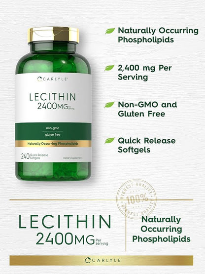 Carlyle Lecithin Supplement | 2400mg | 240 Softgel Capsules | Phospholipid for Men & Women | Non-GMO, Gluten Free