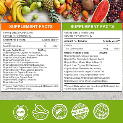 Fruits and Veggies Supplement - Balance of Natural Fruit and Vegetables Liquid Drops 2 Pack, Whole Food Supplement - Filled with Vitamins and Minerals - 2 FL OZ Fruit & 2FL OZ Veggie