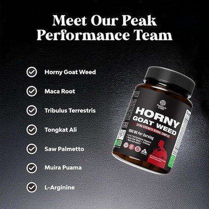 Horny Goat Weed Extract Complex - Invigorating Blend with Tribulus Saw Palmetto L Arginine and Tongkat Ali Extract and Maca Root for Men and Women for Enhanced Energy and Stamina - 30 Servings