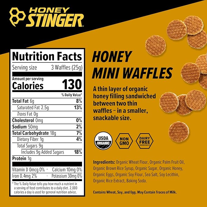Honey Stinger Organic Mini Honey Waffles | Energy Stroopwafel for Exercise, Endurance and Performance | Sports Nutrition for Home & Gym, Pre and Post Workout | 5 Bags, 26.5 Ounce