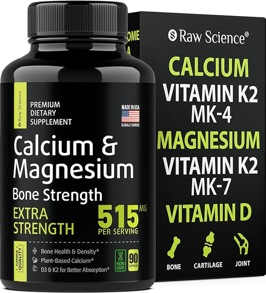 Calcium Citrate with Vitamin D3 K2 & Magnesium Glycinate - Bone Strength Supplement - Plant Based Calcium Supplements for Women & Men - Magnesium and Calcium D3 K2 Pills for Bone Health - 90 Capsules