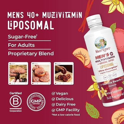 MaryRuth Organics Men's 40+ Multivitamin Liposomal with Hormonal Support | Ultra Absorption | Immune Support | Energy Supplement for Men | Non-GMO | Vegan | 15.22oz