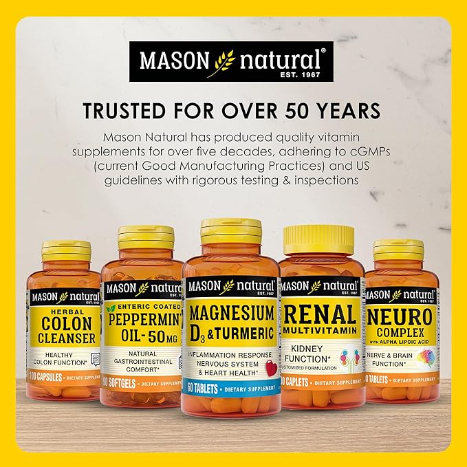 MASON NATURAL Mini Multi Vitamins with Iron, Vitamins A, C, D, E, B1, B2, B3, B6, B12, Folate and Calcium for Overall Health, 1 Year Supply