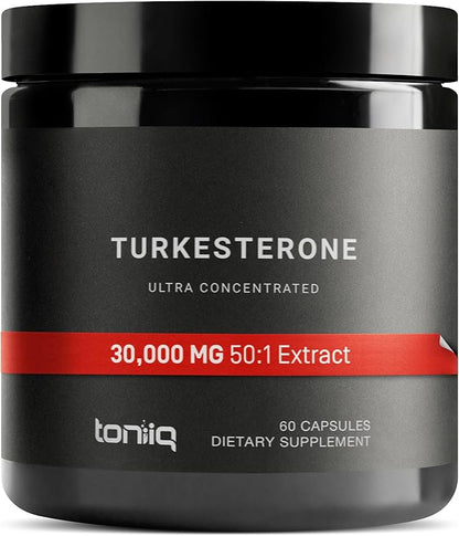 Ultra Strength Turkesterone Supplement for Men - 30,000mg, 50x Concentrated - 20% Turkesterone - 60 Vegetarian Capsules 600mg Serving - 3rd Party Tested - 1-Month Supply - Ecdysterone Companion Toniiq