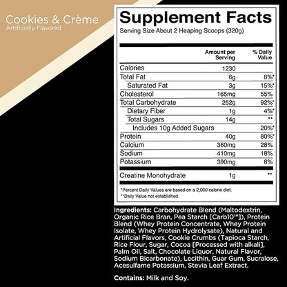 Rule 1 R1 Mass Gainer, Cookies & Creme - 11.29 Pounds - 40g of All-Whey Protein with 6:1 Carb-to-Protein Ratio - 16 Servings