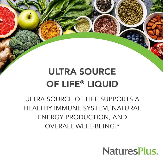 NaturesPlus Ultra Source of Life Liquid - 30 fl oz - Mango Pineapple Flavor - Multivitamin Supplement with Vitamin D3 and Lutein - Vegetarian, Gluten-Free - 30 Servings