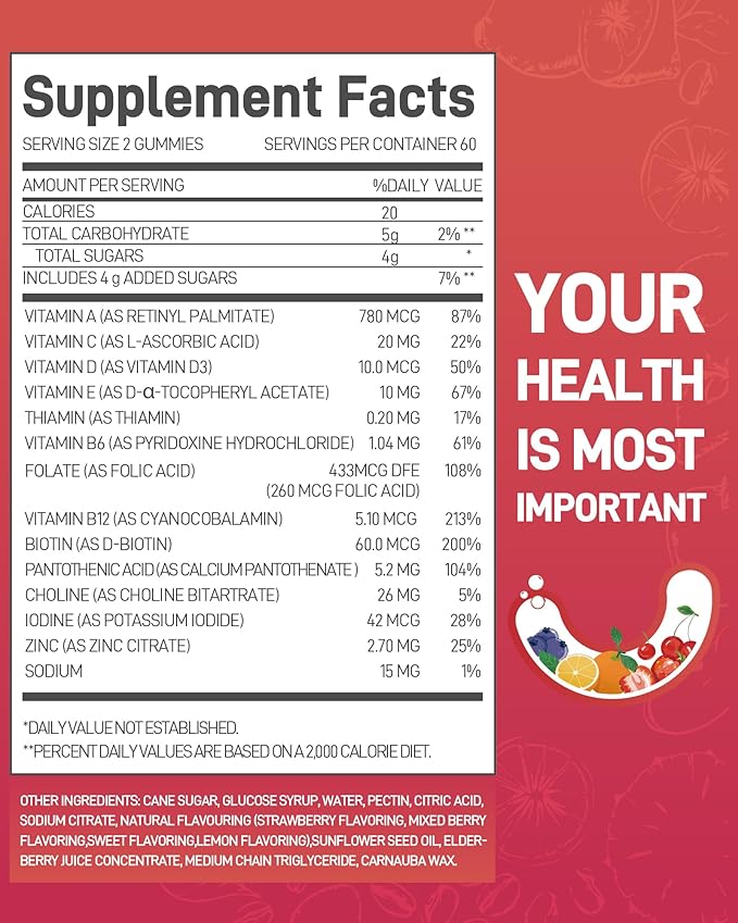 Multivitamin Gummies MultiVites for Adults with 13 Vitamins and Minerals, Vegan Multivitamin Gummies, Mixed Berry Flavored, Daily Vitamin Gummy for Women & Men, 120 Count, 60 Day Supply