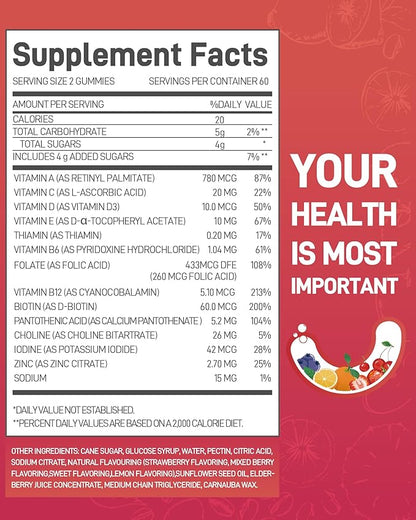 Multivitamin Gummies MultiVites for Adults with 13 Vitamins and Minerals, Vegan Multivitamin Gummies, Mixed Berry Flavored, Daily Vitamin Gummy for Women & Men, 120 Count, 60 Day Supply