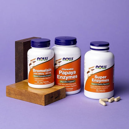 NOW Foods Supplements, Super Enzymes, Formulated with Bromelain, Ox Bile, Pancreatin and Papain,180 Capsules