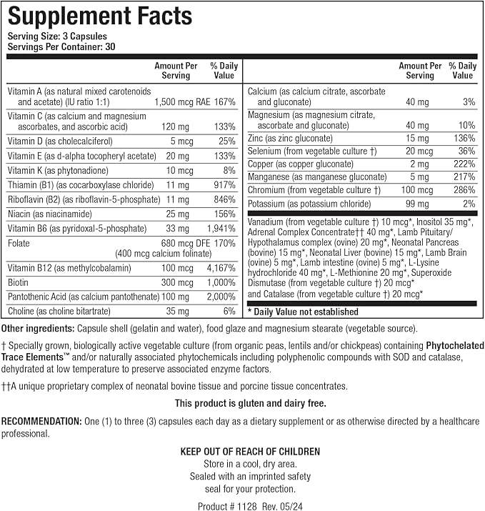 Biotics Research Bio Glycozyme Forte Multivitamin for Glycolytic Support, Vanadium, Zinc, Chromium, Manganese, Inositol, Catalase, Healthy Metabolism and Homocysteine 270 Capsules