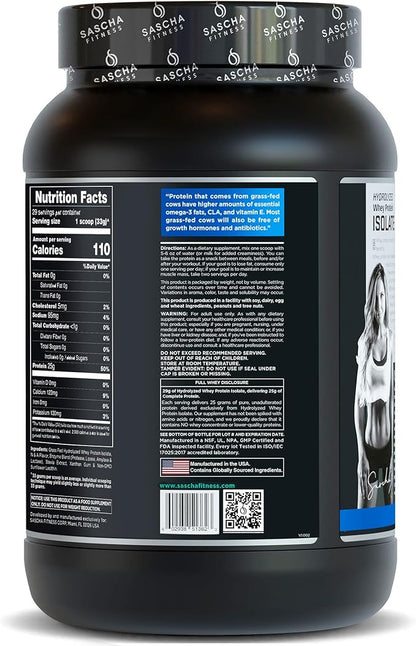 SASCHA FITNESS Hydrolyzed Whey Protein Isolate,100% Grass-Fed (2 Pounds, Vanilla)