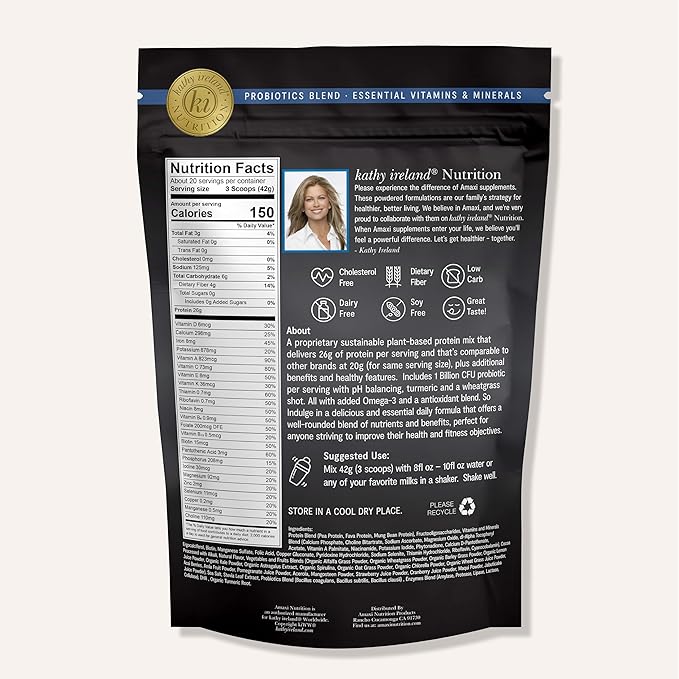 Kathy Ireland Daily Essentials Plant Based Protein Powder Mix, Chocolate, 1.85 lbs (Chocolate)