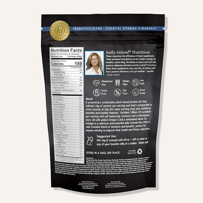 Kathy Ireland Daily Essentials Plant Based Protein Powder Mix, Chocolate, 1.85 lbs (Chocolate)