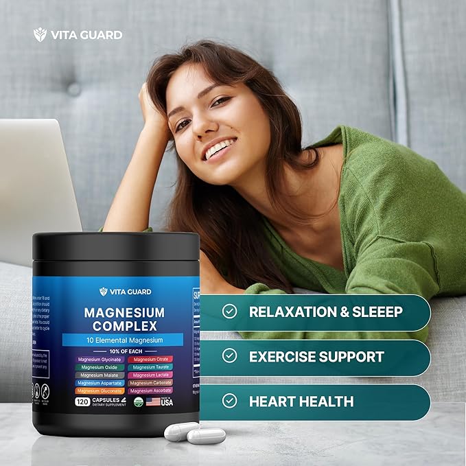Magnesium Complex 900mg - 120 Capsules | High Absorption with 10 Active Forms Including Glycinate, Citrate, Taurate | Supports Bone, Heart, and Muscle Health | Non-GMO, Vegan-Friendly