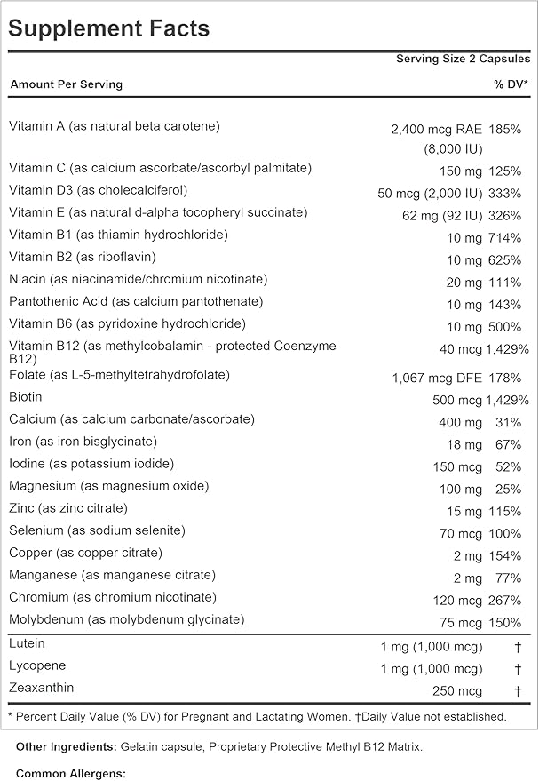 ANDREW LESSMAN Prenatal Essentials 60 Capsules - Complete Prenatal Vitamins for Women, No Additives Prenatal Multivitamin, Nutrients for Womens Prenatal & Postnatal - Methylfolate Prenatal with Iron