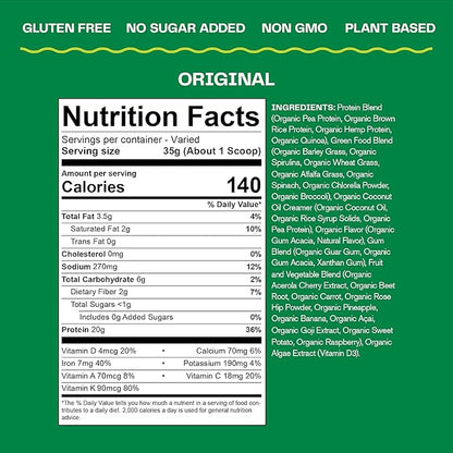 Amazing Grass Organic Plant Protein Blend: Vegan Protein Powder, New Protein Superfood Formula, All-In-One Nutrition Shake with Beet Root, Original, 12 Servings