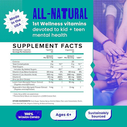 EYES+ Kids Gummy Vitamins - All Natural, Vegan Eye Vitamins for Kids & Teens - Vitamin A, Zinc, Lutein and Zeaxathin Gummies - Orange Flavor - 60/ct