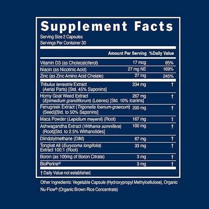 PS Rise & Shine Premium Horny Goat Weed Supplement with Tribulus, Fenugreek, Maca, Ashwagandha, and Tongkat Ali - Supports Men's Energy, Vitality and Endurance (60 Capsules)