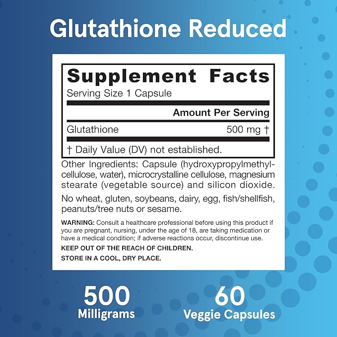 Jarrow Formulas Glutathione Reduced 500 mg - 60 Veggie Capsules - Intracellular Antioxidant - Quality Glutathione Supplements - Supports Recycling of Vitamins C & E - Non-GMO - Gluten Free - Vegan