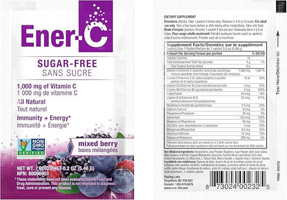 Ener-C Sugar Free Energy Mixed Berry Multivitamin Drink Mix Vitamin C 1000mg & Electrolytes - Natural Immunity Support with Real Fruit Juice Powders Non-GMO Vegan & Gluten Free - 30 Count