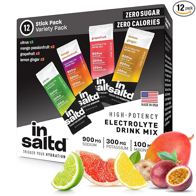 INSALTD™ Sugar Free Electrolytes Powder Packets with No Stevia Aftertaste | High-Potency Hydration Packets | Keto Electrolyte Drinks | Intermittent Fasting Drink Mix | 12 Pack (Variety Pack)