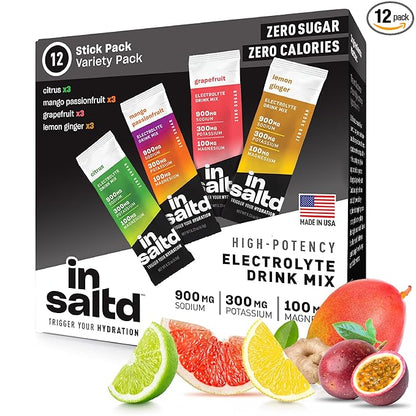 INSALTD™ Sugar Free Electrolytes Powder Packets with No Stevia Aftertaste | High-Potency Hydration Packets | Keto Electrolyte Drinks | Intermittent Fasting Drink Mix | 12 Pack (Variety Pack)