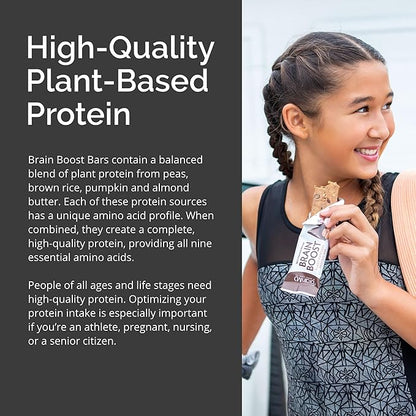 BrainMD Brain Boost, Dark Chocolate Almond - 10 Plant-Powered Protein Bars - Vegan, Gluten Free, Keto Friendly