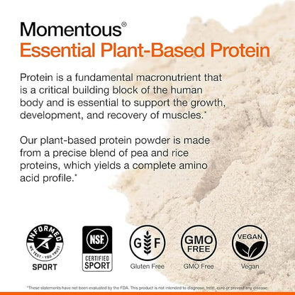 Momentous Essential Vegan Protein Powder - 20g Plant Based Protein - NSF Certified, Gluten-Free, Non-GMO, 20 Servings for Essential Everyday Use, Chocolate